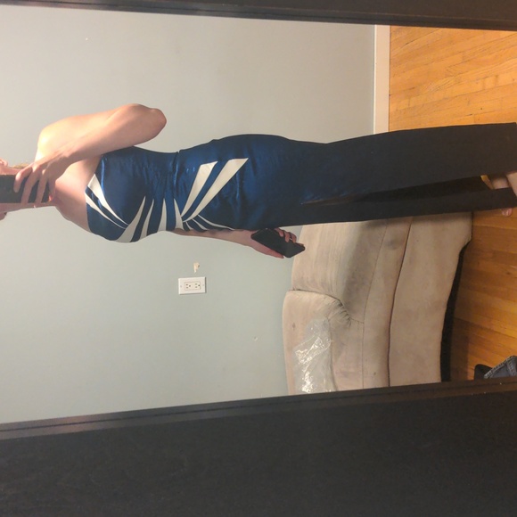 Vintage navy blue formal long dress fitted - Picture 3 of 5